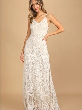 Lulus Flynn White Lace Maxi Dress Wedding Gown NWOT
